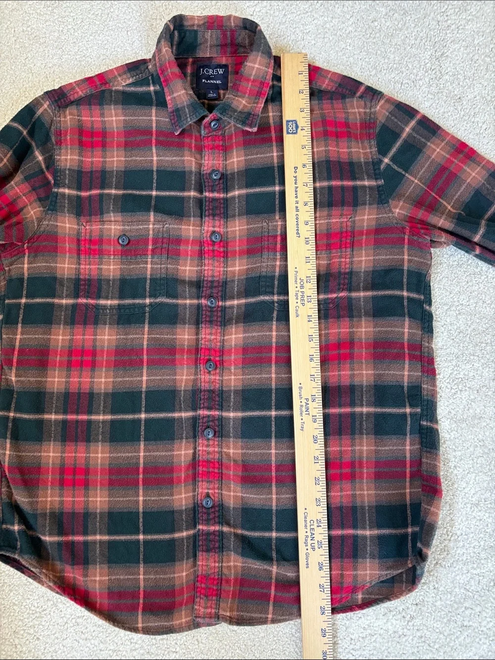 J Crew Green Plaid Cotton Flannel Button Shirt Long Sleeve Preppy Mens Large